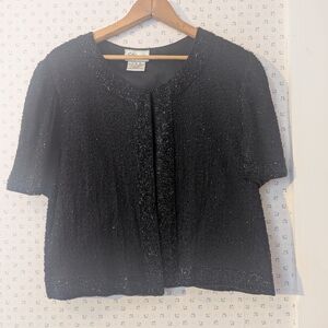 🖤 Stenay Silk Vintage Black Beaded Top Beautiful Hook & Eye Closure Gorgeous